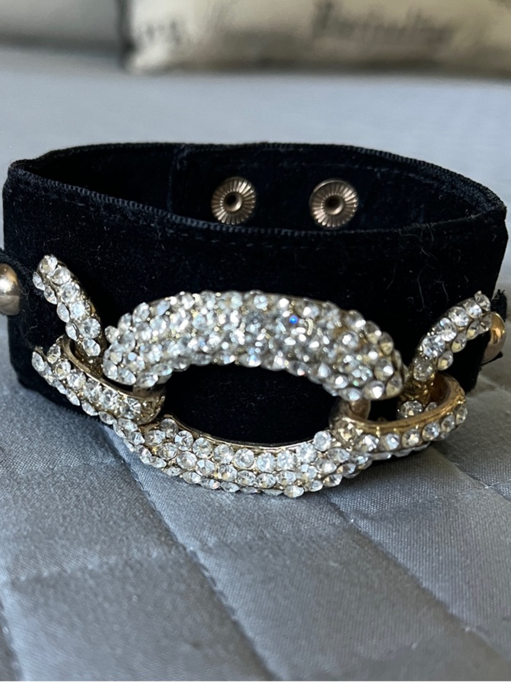 Black Velvet Crystal Buckle Bracelet